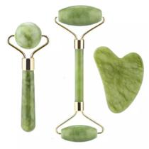 Rolo Pedra de Jade Placa Gua Sha Massagem Facial Anti Rugas Lançamento Rolinho Jade Original ou Kit
