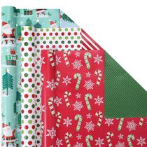 Rolos de papel de embrulho de Natal LaRibbons, 43x305 cm, pacote com 3 Rolos de papel de embrulho de Natal LaRibbons, 43x305 cm, pacote com 3
