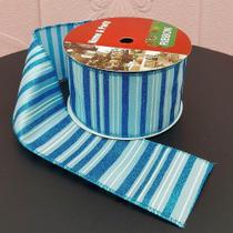 Rolos Fita Aramada Natalina Listrada Azul 6,3cm 9m Kit 4pçs Rolos Fita Aramada Natalina Listrada Azul 6,3cm 9m Kit 4pçs