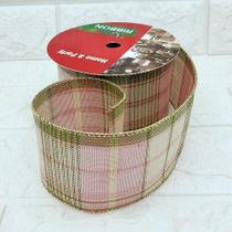 Rolos Fita Aramada Xadrez Decoração Natal 6,3cm 9m Kit 12pçs