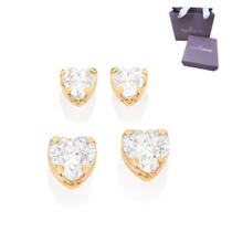 Rommanel 527266 Kit Brincos Coração Banhado A Ouro Com Zircônia Presente Feminino