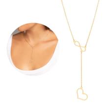 Rommanel Colar Gravata Feminino Banhado Ouro 18k Coração E Infinito Presente Para Mulher