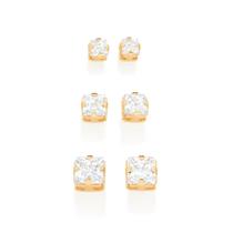 Rommanel Kit Conjunto Trio De Argolas Primeiro Segundo Terceiro Furo Banhados A Ouro Com Zircônias