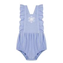 Romper Bebê Menina Kukiê em Tricoline Azul Claro Tamanho:GCor:Igual da foto