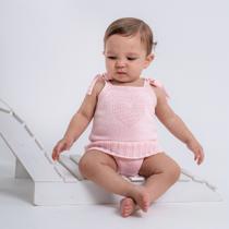 Romper Bebê Menina Rosa em Tricot Fofinho