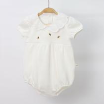 Romper Bebê Menina Tricot com Renda Abelhas Off White Bbeka