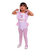 Romper Coelhinha com Faixa de Cabelo para Bebê - Branco e Rosa