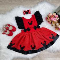 Romper da Minnie Vermelha Com Laço e Saia Glitter Luxo