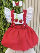 Romper da Moranguinho Com Laço Luxo Vermelho e branco mesversario Romper da Moranguinho Com Laço Luxo Vermelho e branco mesversario