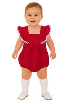 Romper De Linho Bebê Vermelho Natal Papilloo Romper De Linho Bebê Vermelho Natal Papilloo