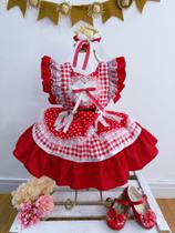 Romper Junino Vermelho Xadrez Com Laço de Chapéuzinho Romper Junino Vermelho Xadrez Com Laço de Chapéuzinho