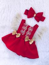 Romper Natal Festas Vermelho Dourado Look Natalino Luxo