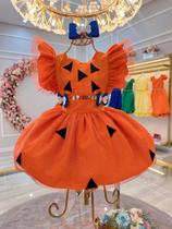 Romper Pedrita Flintstone Laranja Glitter Festas Luxo (2603LR)