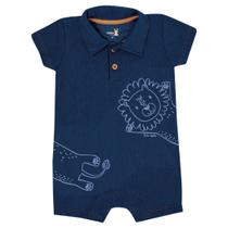Romper Polo Bebe Azul Indigo Leaozinho Kiko Baby Romper Polo Bebe Azul Indigo Leaozinho Kiko Baby