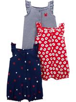 Romper Simple Joys da Carter's Baby Girls, pacote com 3, 0 a 3 meses Romper Simple Joys da Carter's Baby Girls, pacote com 3, 0 a 3 meses