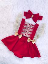 Romper Vermelho Renda Natal Look Natalino Brilho Bebê Luxo