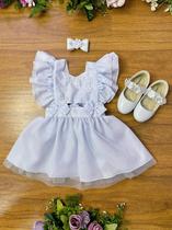 Romper/vestido Jardim Encantado Batizado Branco C/ Laço e Saia Glitter Tam único