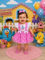 Romper/Vestido Princesa Belli Galinha Pintadinha Rosa - Tecido 100% Poliéster Romper/Vestido Princesa Belli Galinha Pintadinha Rosa - Tecido 100% Poliéster