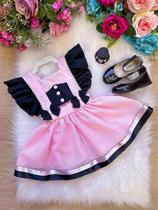 Romper/Vestido Princesa Belli Mundo Bita Rosa e Preto para Crianças de 03 Meses a 2 Anos Romper/Vestido Princesa Belli Mundo Bita Rosa e Preto para Crianças de 03 Meses a 2 Anos