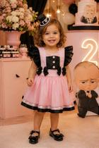 Romper/Vestido Princesa Belli Mundo Bita Rosa e Preto para Crianças de 03 Meses a 2 Anos Romper/Vestido Princesa Belli Mundo Bita Rosa e Preto para Crianças de 03 Meses a 2 Anos