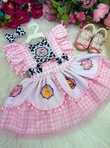 Romper Vestido Princesa Tematico Fazendinha Animais Rosa Luxo Mesversário Romper Vestido Princesa Tematico Fazendinha Animais Rosa Luxo Mesversário