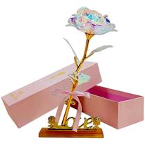 Rosa Branca Brilhante Artificial 24k Folha De Plástico Caixa Com Suporte Love