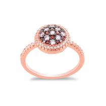 Rosa de prata esterlina GP Round Pink Micro Pave Ring, Tamanho 6