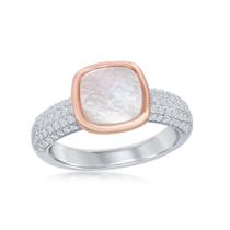 Rosa de prata esterlina GP Square MOP Micro Pave Band Ring, Siz - Classic