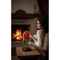 Rosa Encantada Luz Quente Decoração 24cm Preto Cristalizado