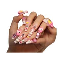Rosa Estilo Francês Leopardo Impressão 3d Bowknots Kawaii Gato Design Imprensa Em Unhas 24 Pçs Curto
