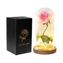 Rosa Eterna Com Tampa De Vidro, Flor Artificial Com Tema a Bela E a Fera, Presente De Aniversário E