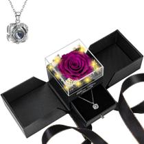 Rosa real preservada - flores eternas roxas com colar Rosa real preservada - flores eternas roxas com colar