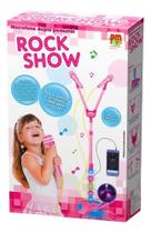 Rosa Rock Show Microfone Duplo Pedestal Infantil - DM Toys D