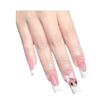Rosa Rosa Leopardo Estrela Impressa Caixão Longo Imprensa Em Unhas Estilo Francês Y2k Preto Unhas