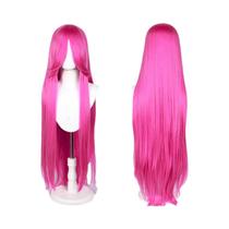 Rosa Roxo 100cm Longo Reto Peruca Cosplay Com Franja Peruca Sintética Para Festa Feminina Dia Das