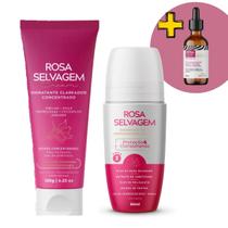 Rosa Selvagem Creme Hidratante Corporal Clareador Virilha Estria+ Desodorante Rollon Mancha Axila+ Tônico Capilar