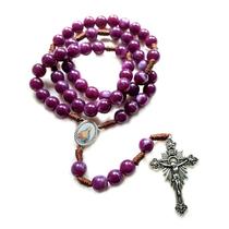 Rosaria Vintage Colar de Contas Católica Cristo Jesus Colar pendente de cruz