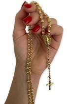 Rosário Banhado a Ouro 18k Com Cruz Palito 60cm Um símbolo de fé e devoção que também carrega elegância.
