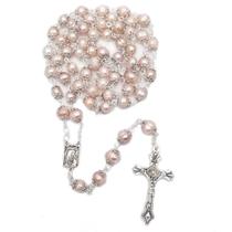Rosary Beads Jirehjill Catholic para mulher Pink Real Pearl