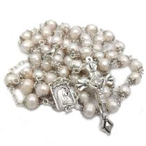 Rosary Beads Jirehjill Catholic para mulher White Real Pearl