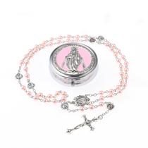 Rosary Beads, pérola católica de vidro rosa, 6 mm com Virgem Maria