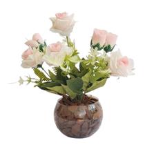 Rosas artificiais Buquê de rosas em lindo Arranjo de flores artificiais com vaso de vidro