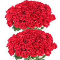 Rosas artificiais Hananona, 50 unidades vermelhas para casamento, decoração de casa