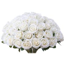 Rosas artificiais Jefuzh 30 peças de flores de seda branca Rosas artificiais Jefuzh 30 peças de flores de seda branca