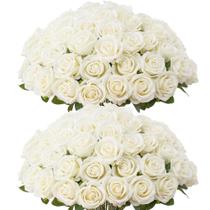 Rosas artificiais Jefuzh, 50 peças de flores artificiais de seda branca Rosas artificiais Jefuzh, 50 peças de flores artificiais de seda branca