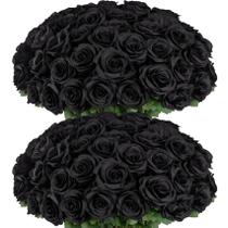 Rosas artificiais Ouddy Decor Black Silk 50 unidades com hastes longas