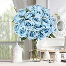 Rosas artificiais Pyopbow Real Touch 20 unidades em azul celeste