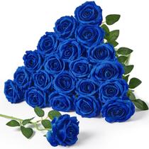 Rosas artificiais Serwalin Blue Velvet, 20 unidades, caule de 10 cm de comprimento