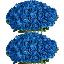 Rosas azuis artificiais Jefuzh 50 unidades de flores artificiais de seda Rosas azuis artificiais Jefuzh 50 unidades de flores artificiais de seda