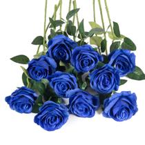 Rosas de seda artificiais Flojery Royal Blue, 10 peças de haste longa